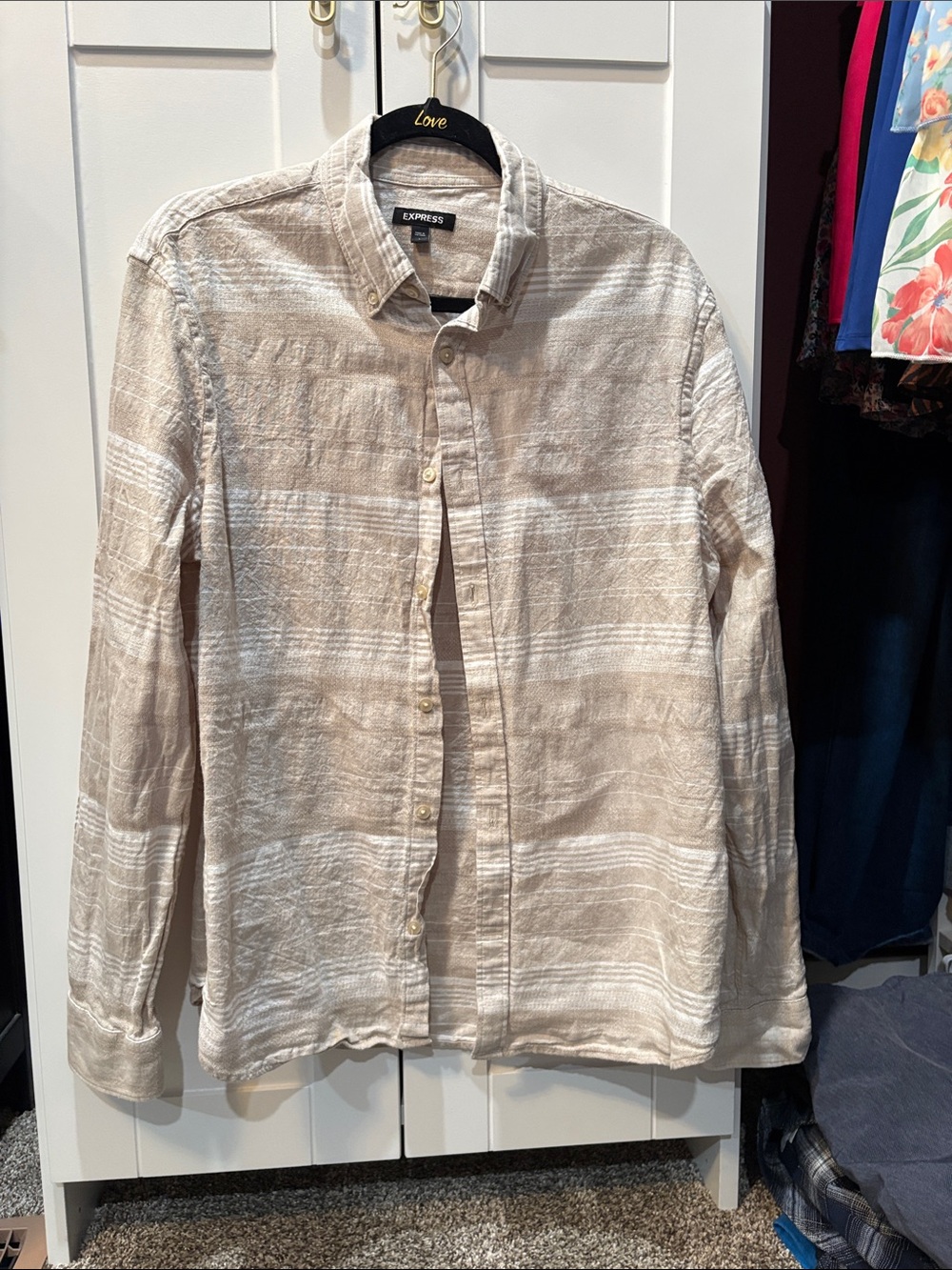Express Men's Light Beige Button-Up Shirt Jacket